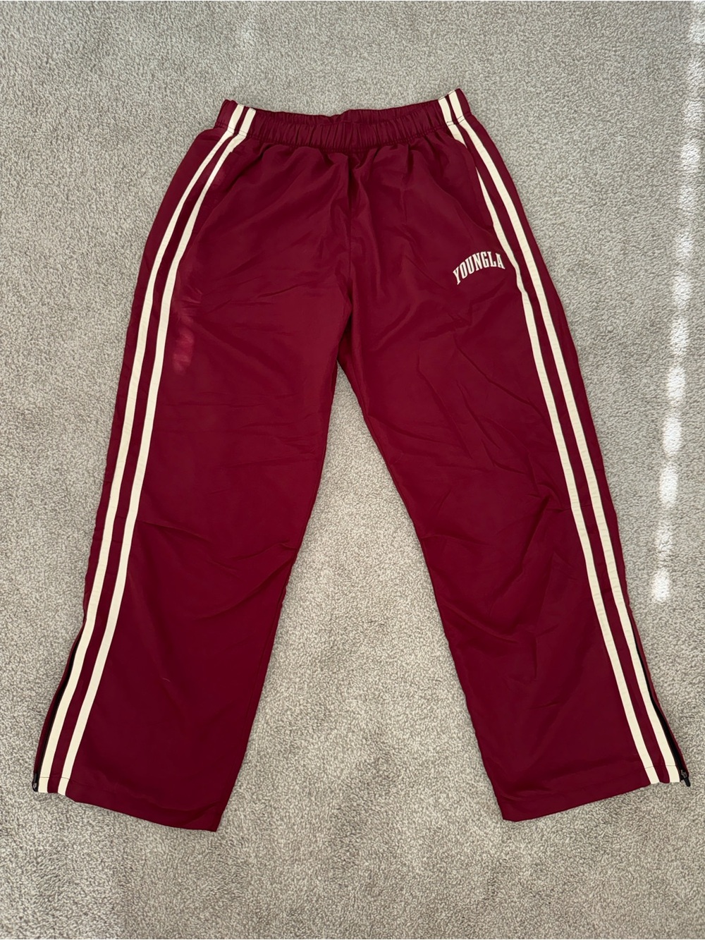 YoungLA Maroon Sweatpants with White Side Stripes